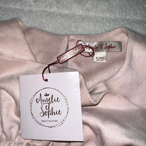 NWT Amelie et Sophie Light Pink Sleeveless Shift Dress with Ruffle Front - Picture 5 of 11